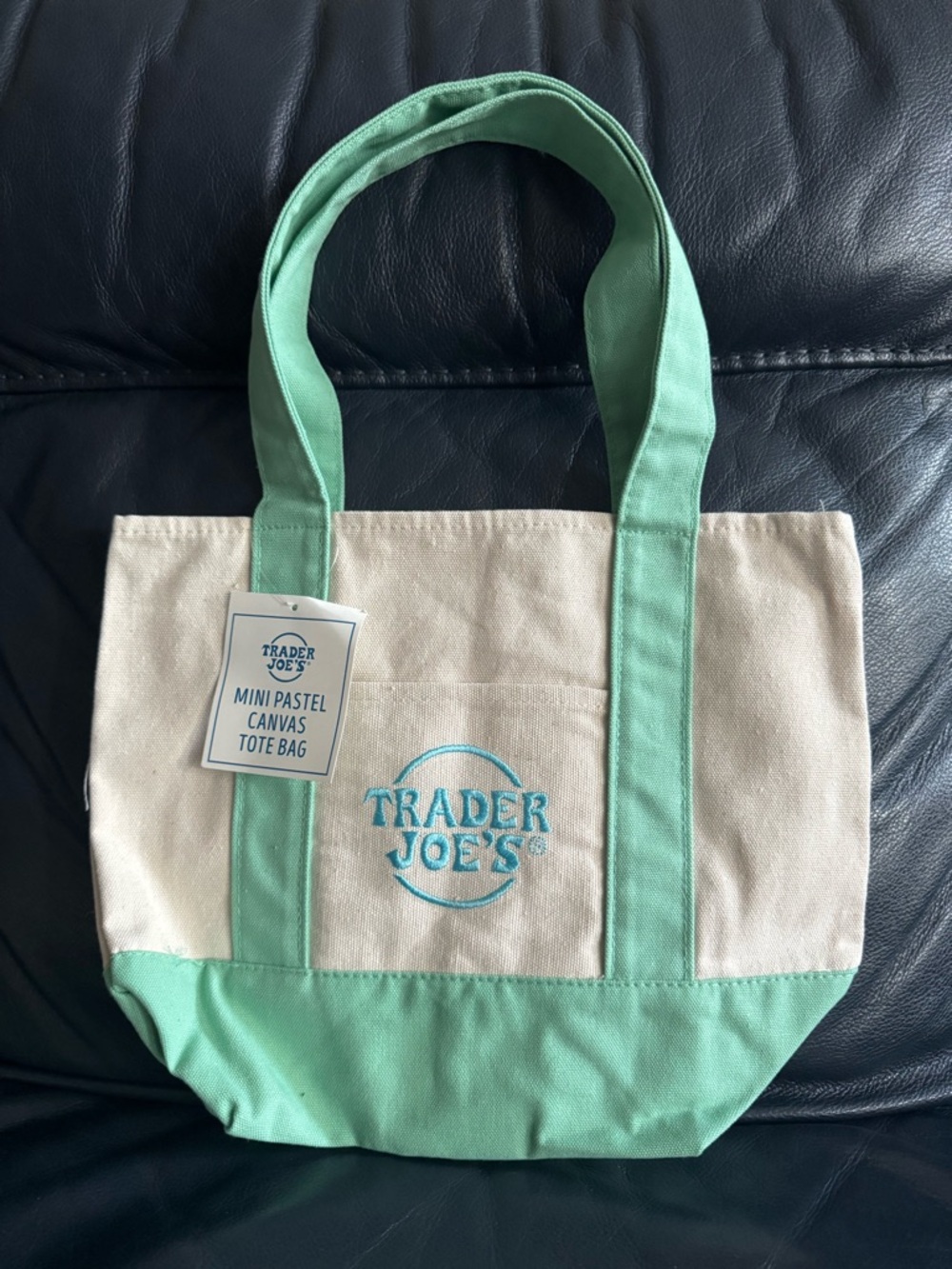 Trader Joe’s Mini Pastel Canvas Tote Bag - Mint Green NWT